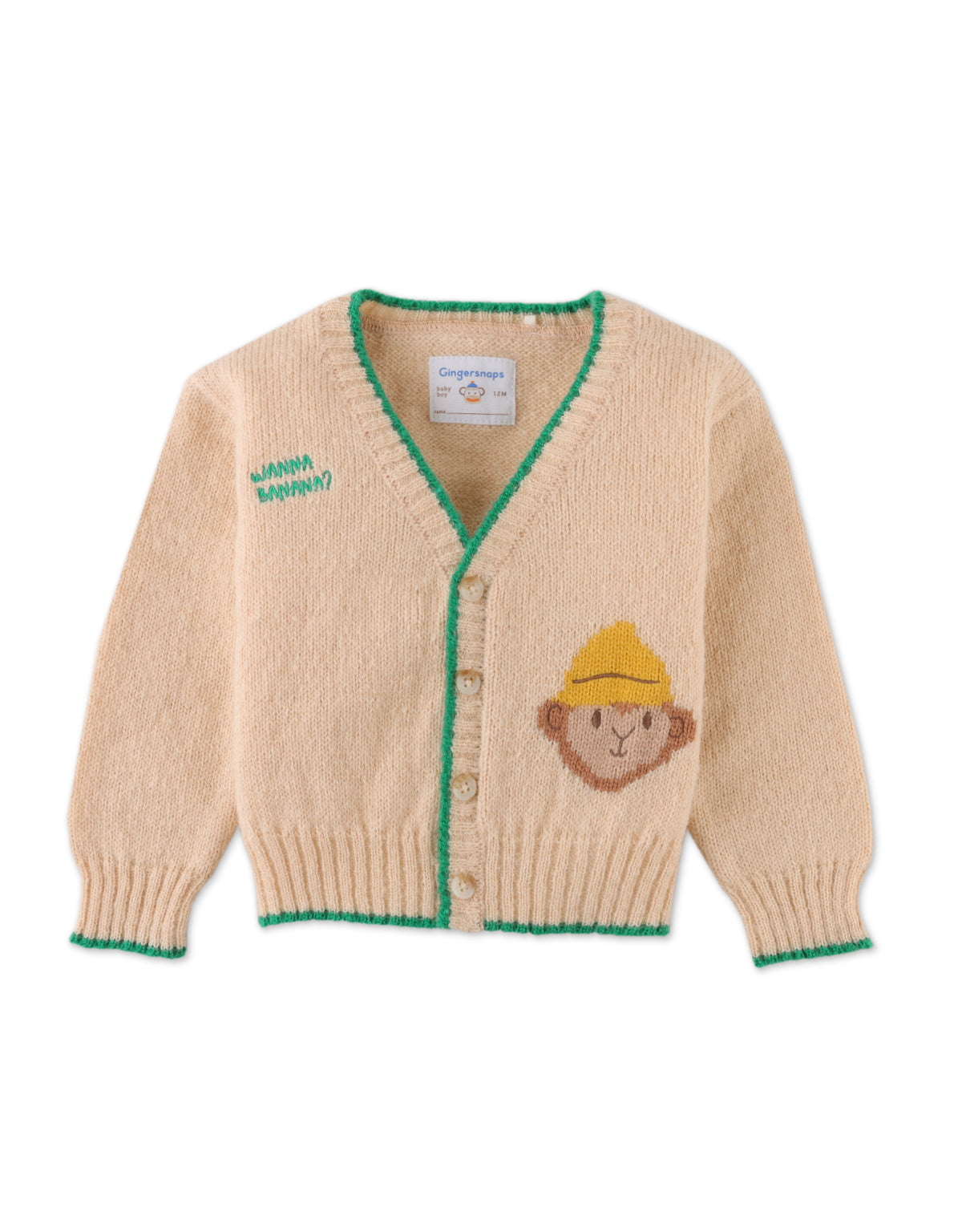 BABY BOYS WANA BANANA EMBRO AND MONKEY INTARSIA CARDIGAN