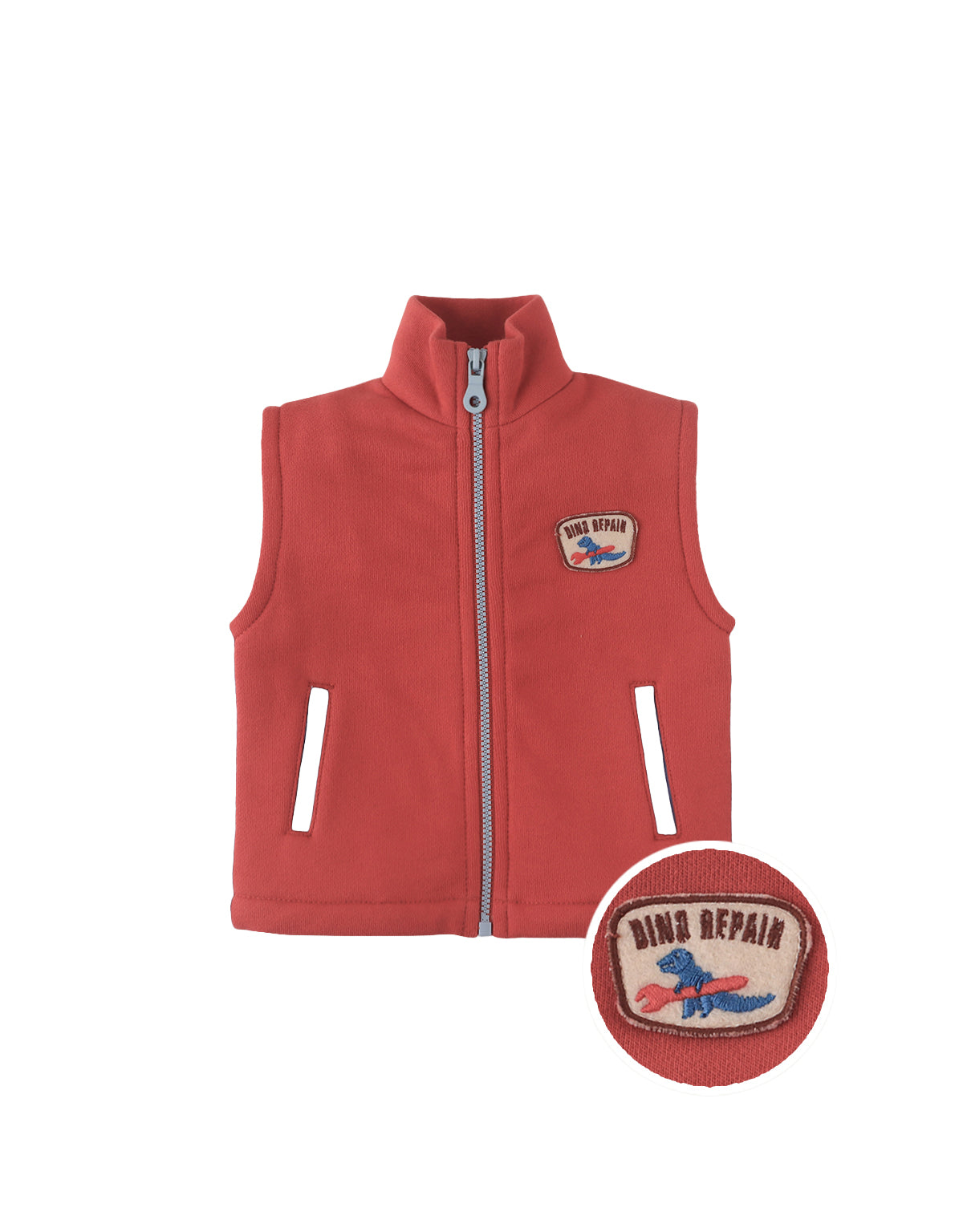 BABY PHOENIX ZIP-UP GILET PAPRIKA WITH CONTRAST TRIM AND EMBROIDERED PATCH