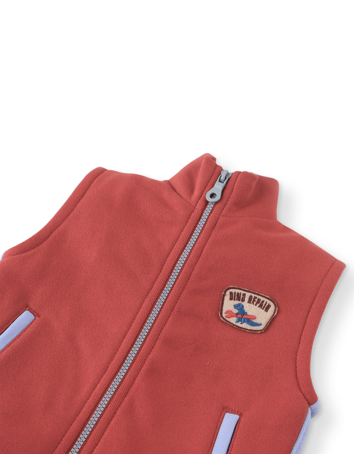 BABY PHOENIX ZIP-UP GILET PAPRIKA WITH CONTRAST TRIM AND EMBROIDERED PATCH