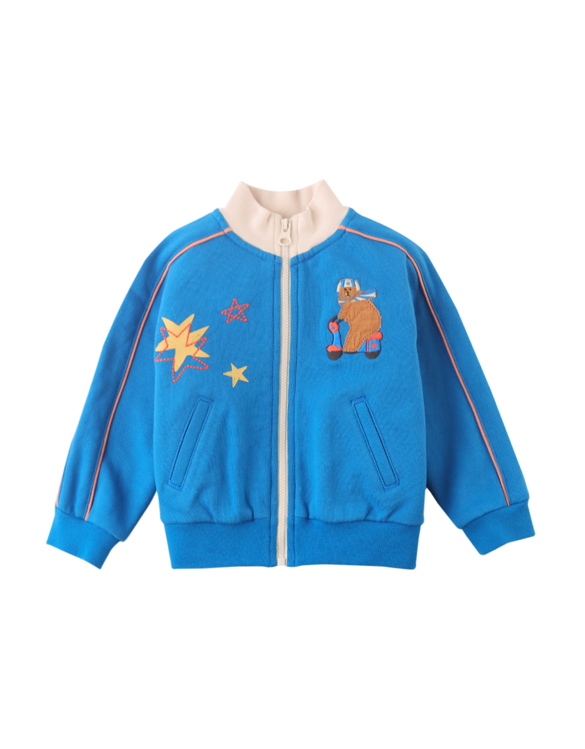 BABY DEAN  ZIP JACKET WITH EMBROIDERED BEAR AND STARS DETAILS