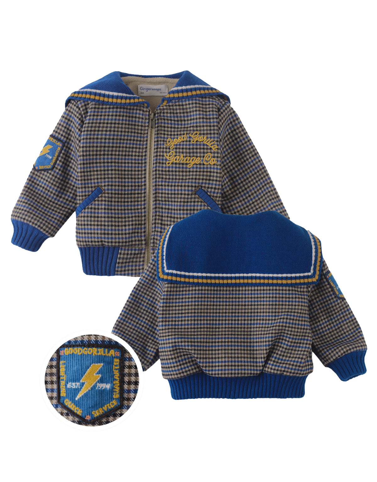 BABY FRED SAILORJACKET SNYDER KNITTED YARN COLLAR, EMBROIDERED PATCHES, & DIRECT EMBROIDERY