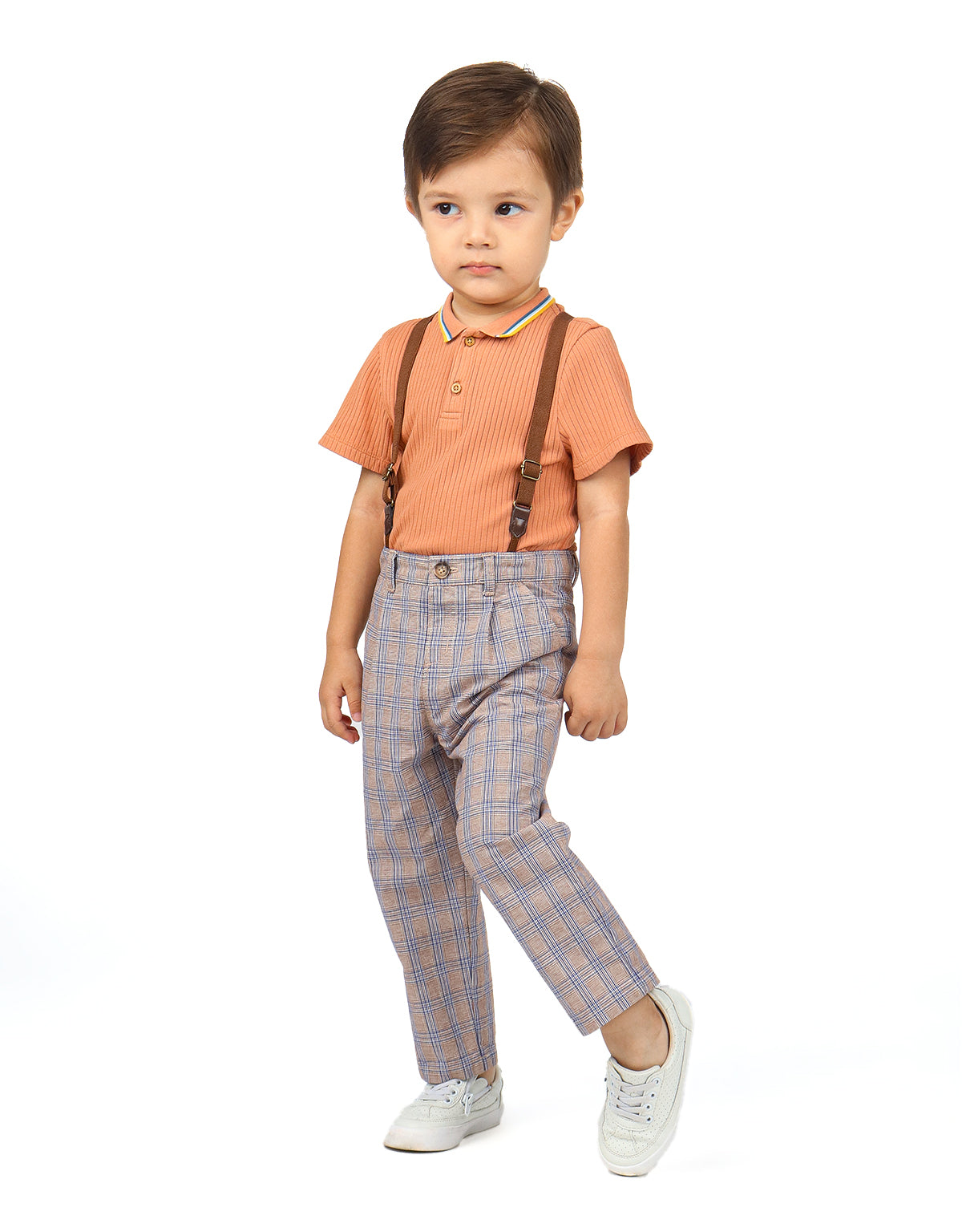 BABY BOYS LOW CROTCH HOUNDSTOOTH PANTS WITH SUSPENDERS