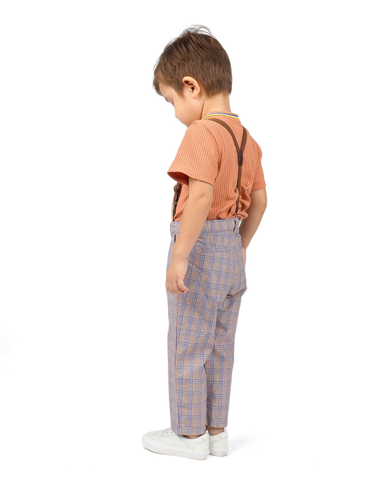 BABY BOYS LOW CROTCH HOUNDSTOOTH PANTS WITH SUSPENDERS