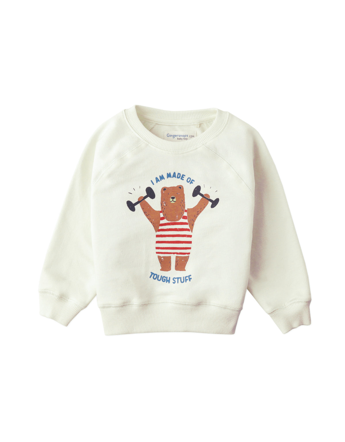 BABY JAYCE RAGLAN PULLOVER WITH CRAYON-STYLE MUSCLE BEAR PRINT