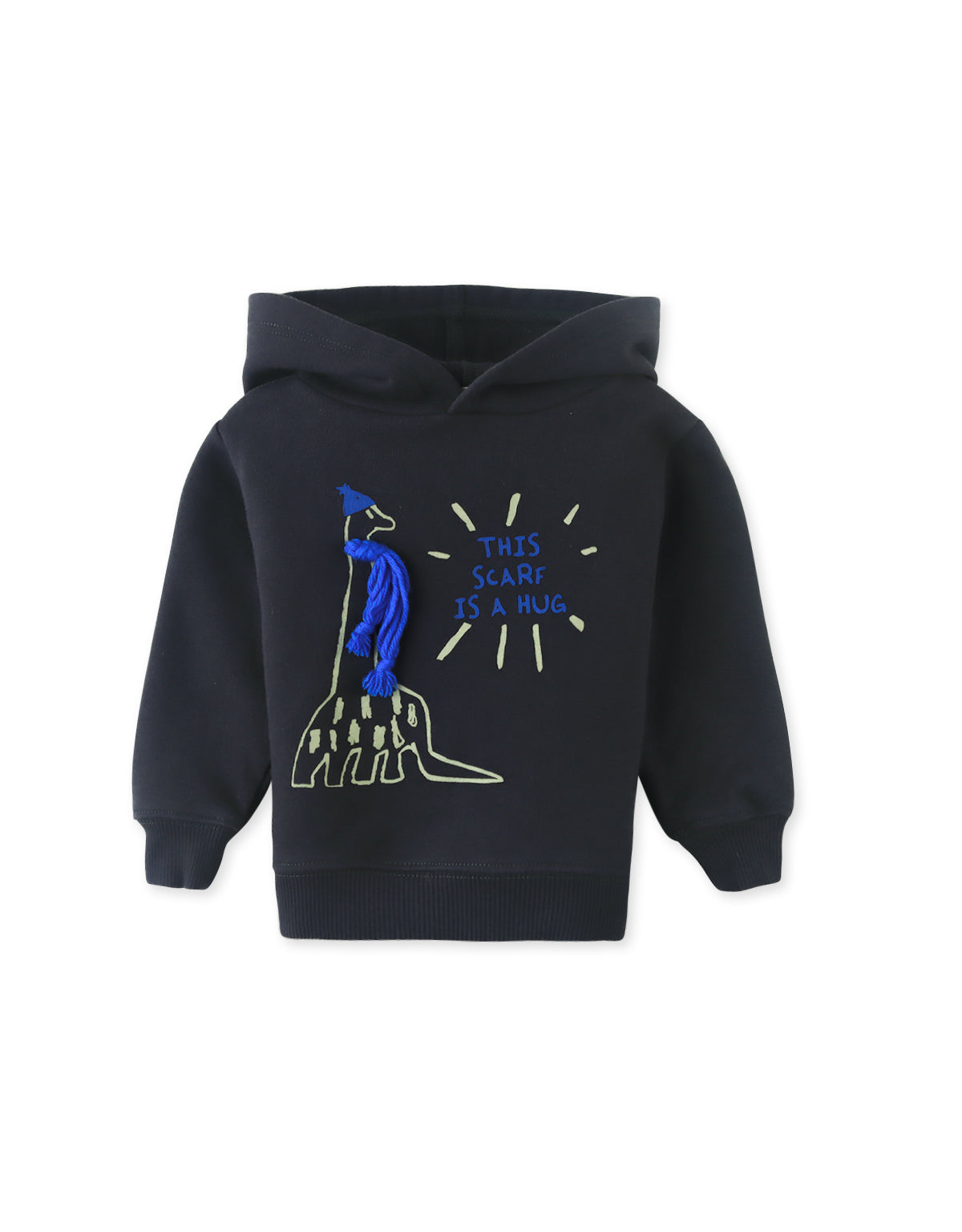 BABY AIDAN HOODED SWEATSHIRT GRAY WITH DINO PRINT AND YARN CORD ACCENT