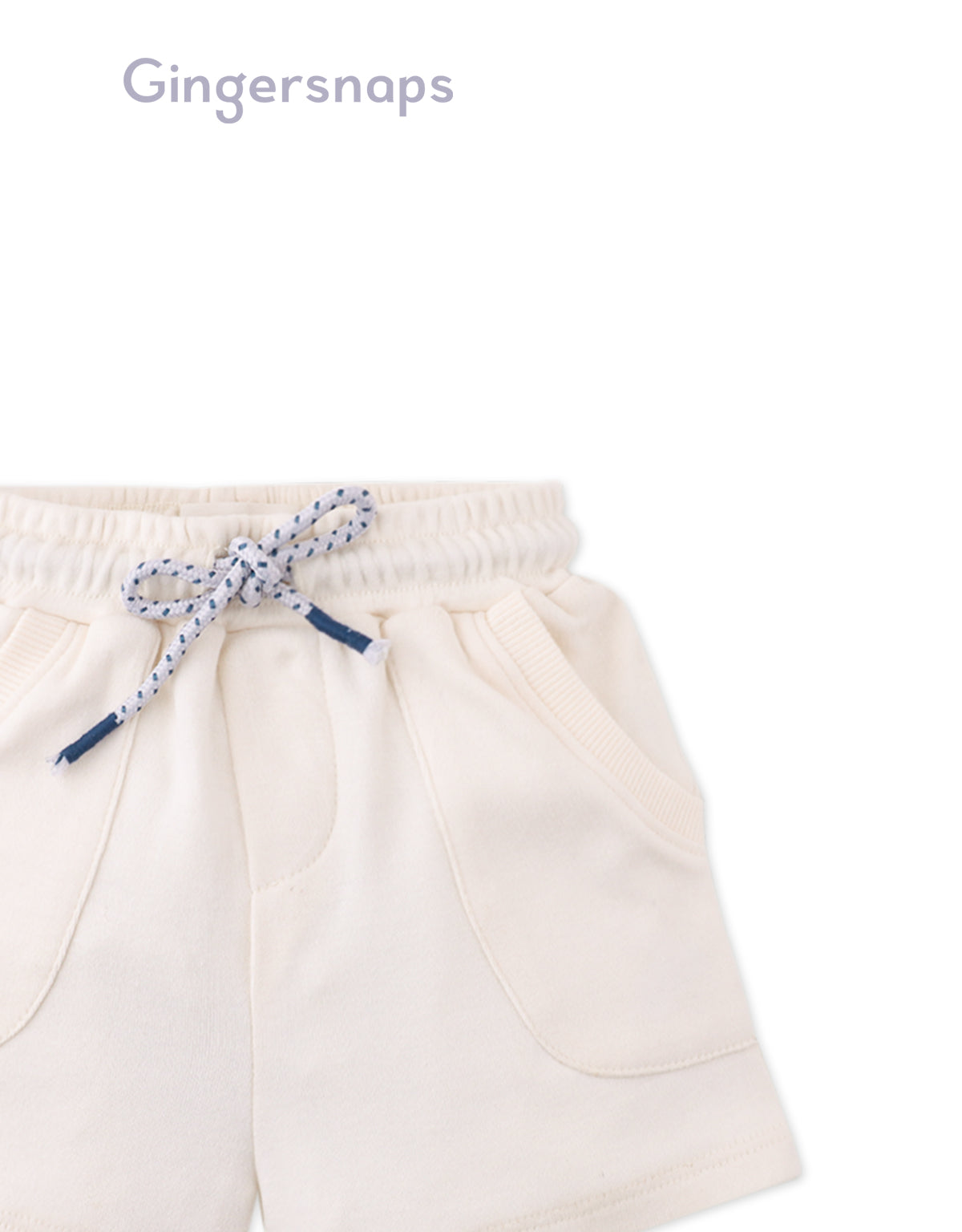 Close-up of the Baby Lenny Pull-On Shorts with Ribbed Details highlighting the ribbed in-pockets from the Streetwear Inspired collection of Filipino kids fashion brand Gingersnaps.