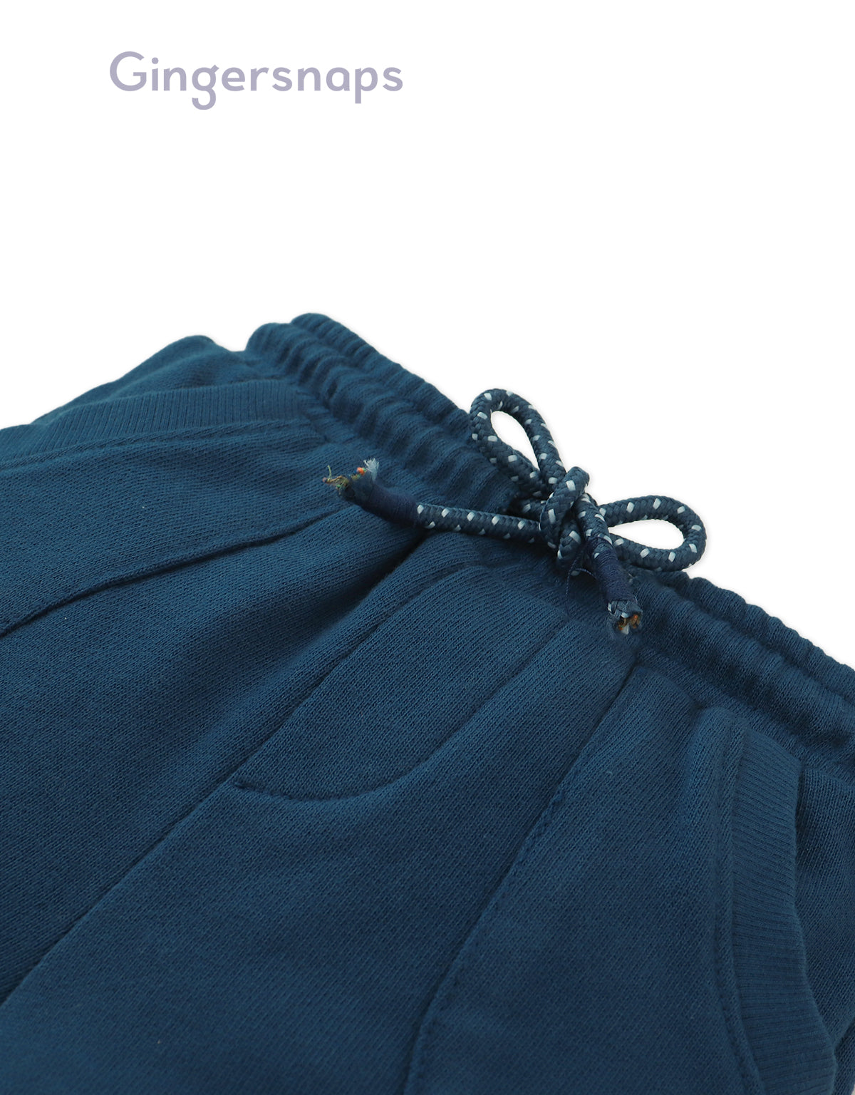Flatlay front view of the Baby Lenny Pull-On Shorts with Ribbed Details in dark blue showing the pull-on waistband and silhouette from the Streetwear Inspired collection of Filipino kids fashion brand Gingersnaps.