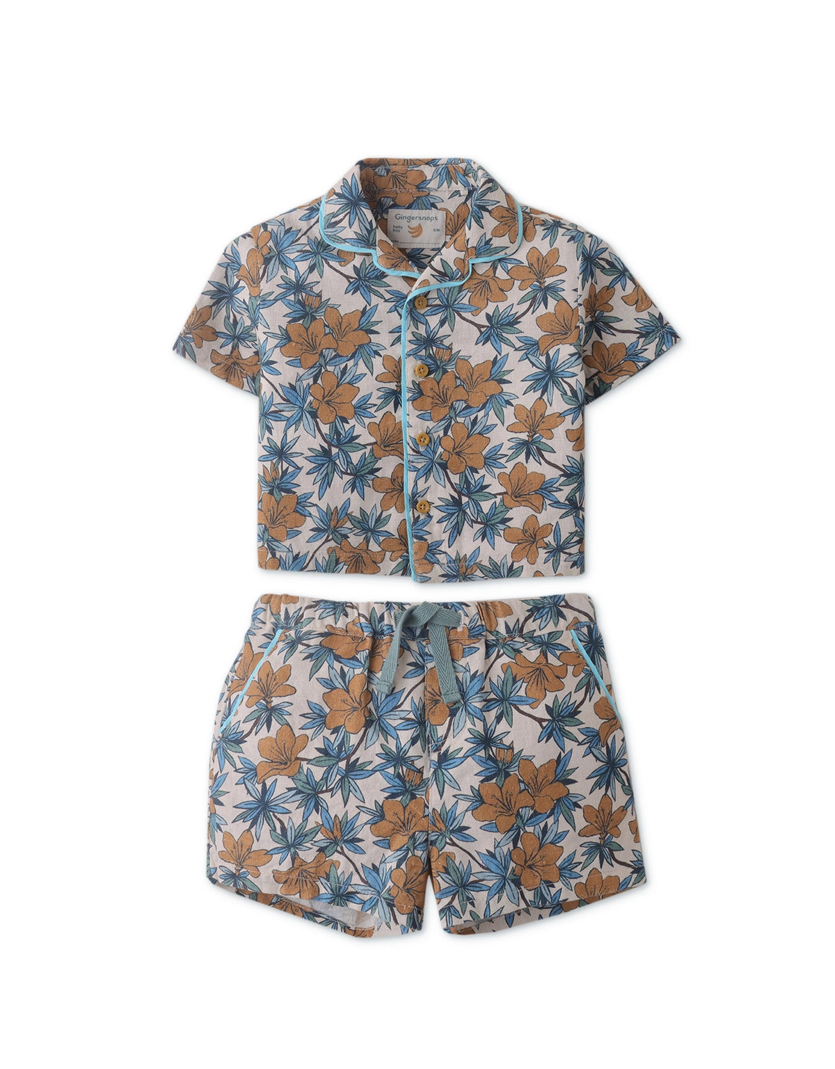 BABY BOYS HIBISCUS PRINT SHIRT AND SHORTS SET