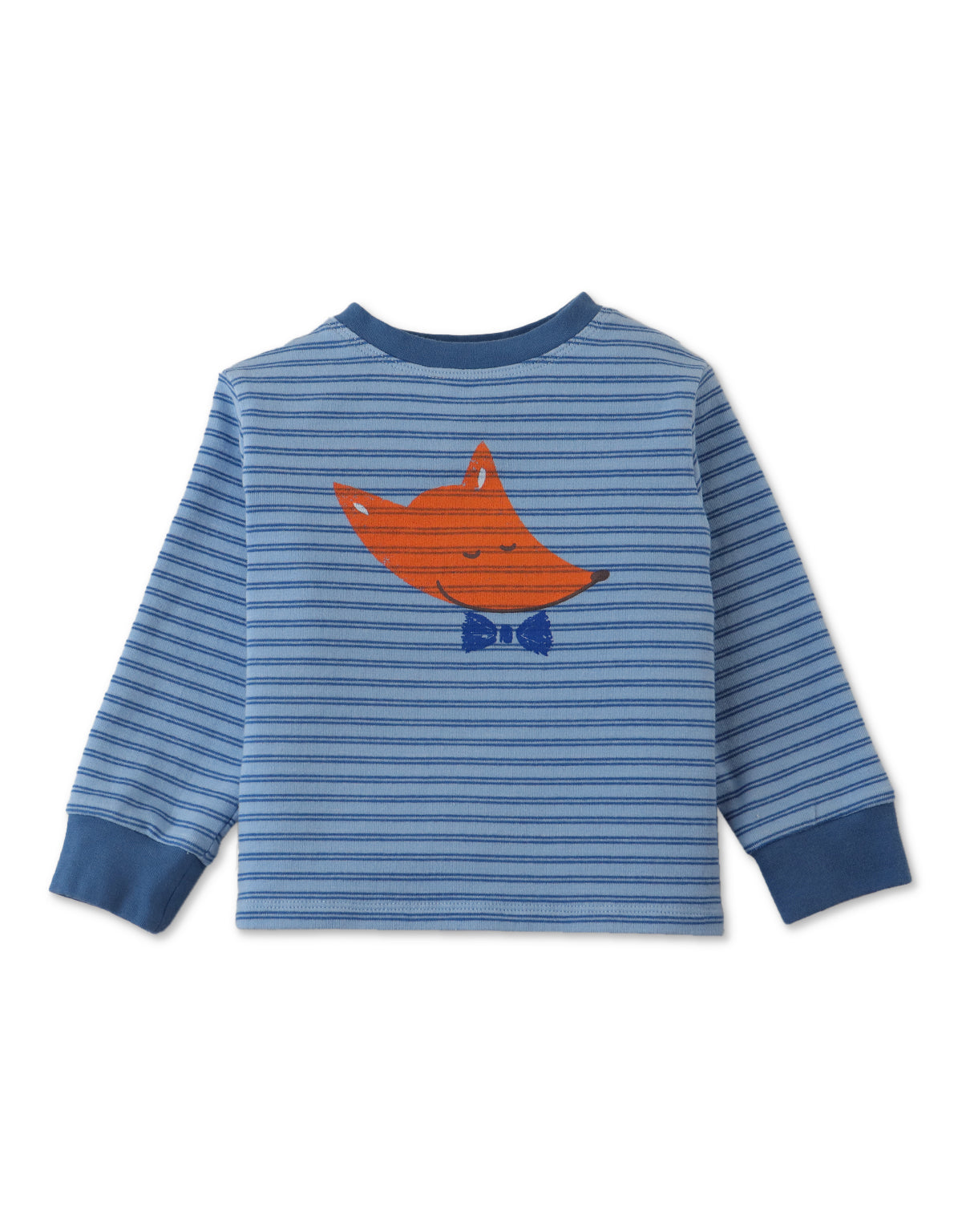 BABY BOYS FOX PRINT RIBBED STRIPED TSHIRT