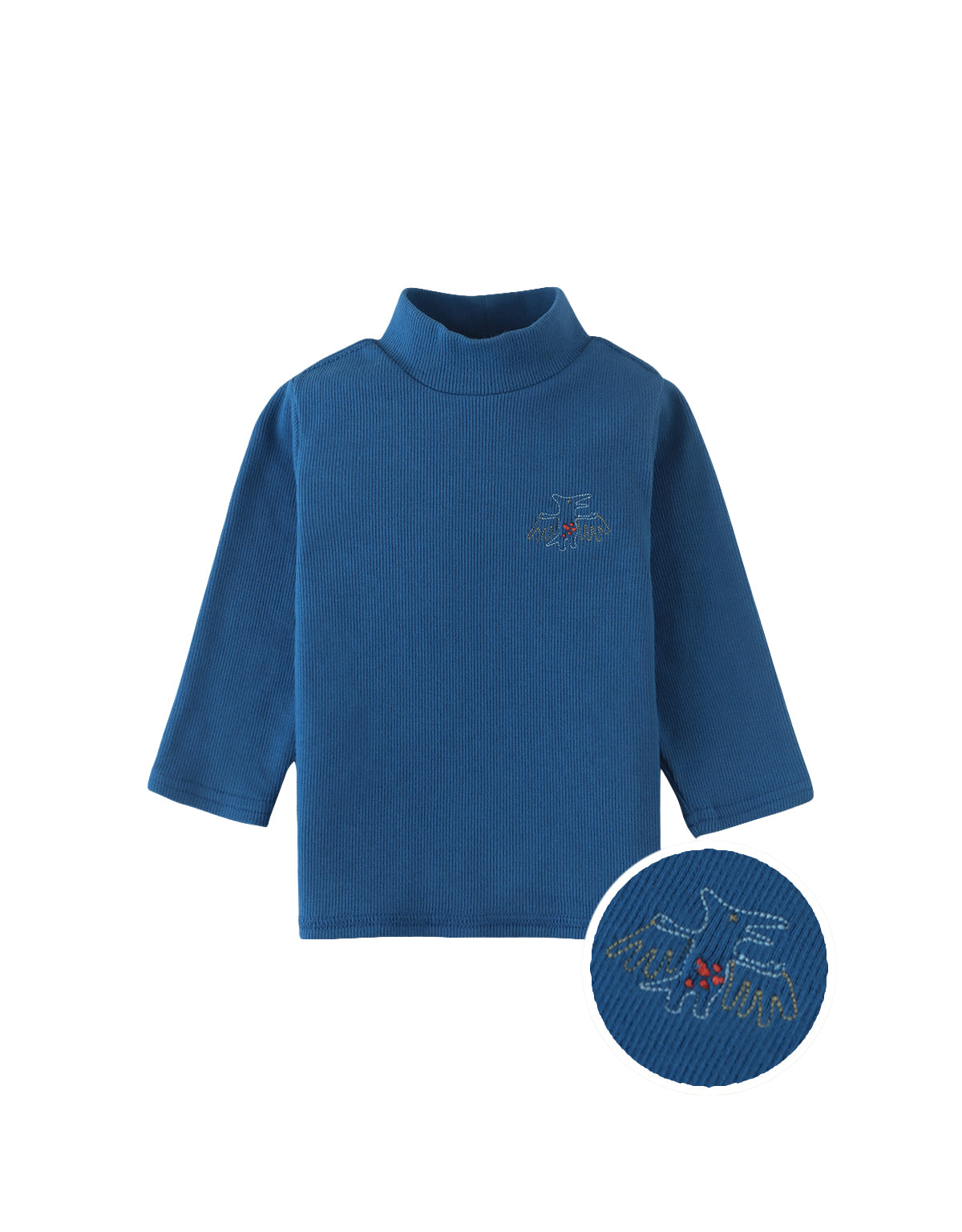 BABY ANDREI MOCK NECK LONG SLEEVES T-SHIRT BLUE WITH EMBROIDERED TRICERATOPS