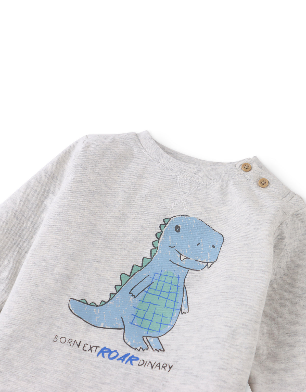 BABY KAEL LONG SLEEVES T-SHIRT MELANGE WITH PRINTED BABY DINO PRINT