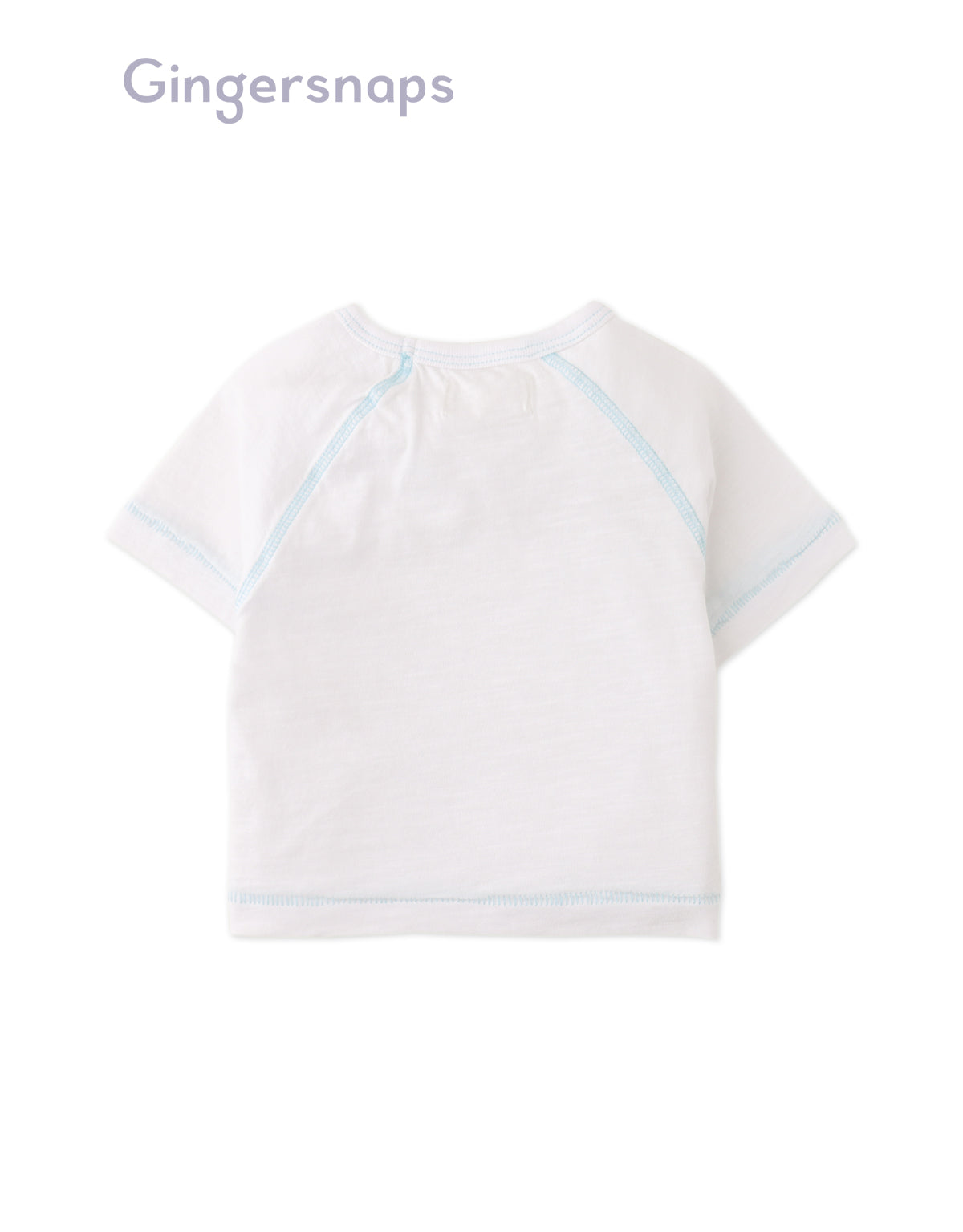 Full back photo of Baby Kevin Jersey Raglan Tee in white showing a relaxed baby fit and smooth back finish, from the Holiday collection of Filipino kids fashion brand Gingersnaps Philippines.