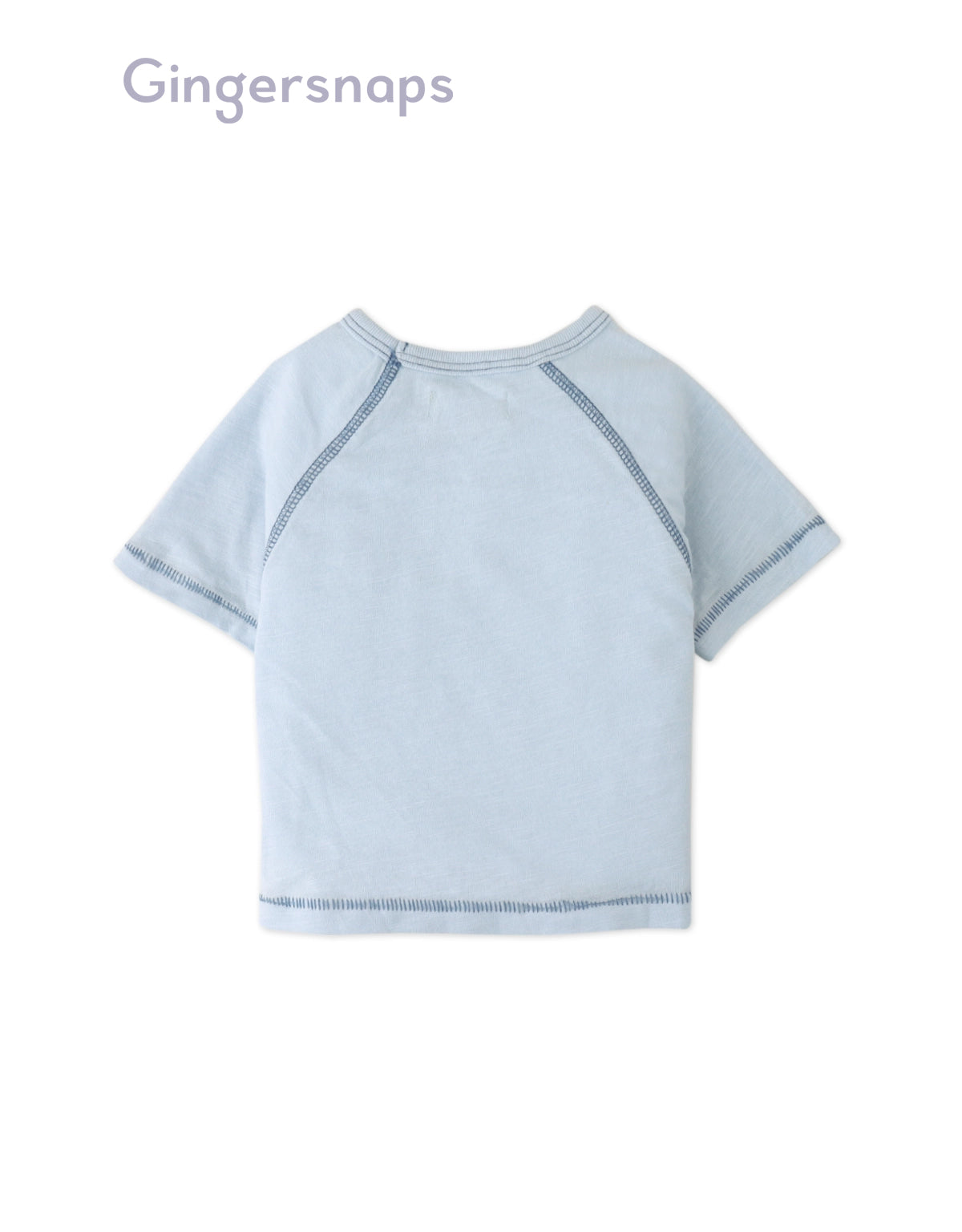 Full back photo of Baby Kevin Jersey Raglan Tee in blue showing a relaxed baby fit and smooth back finish, from the Holiday collection of Filipino kids fashion brand Gingersnaps Philippines.
