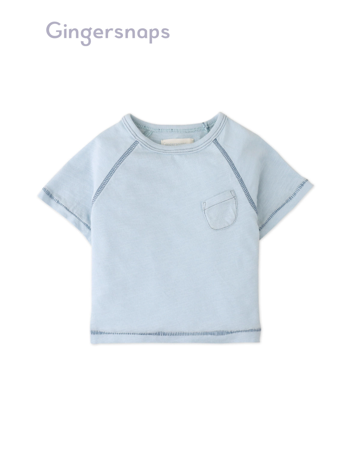 Full front photo of Baby Kevin Jersey Raglan Tee in blue showing soft cotton slub fabric and easy-fit raglan sleeve design, from the Holiday collection of Filipino kids fashion brand Gingersnaps Philippines.