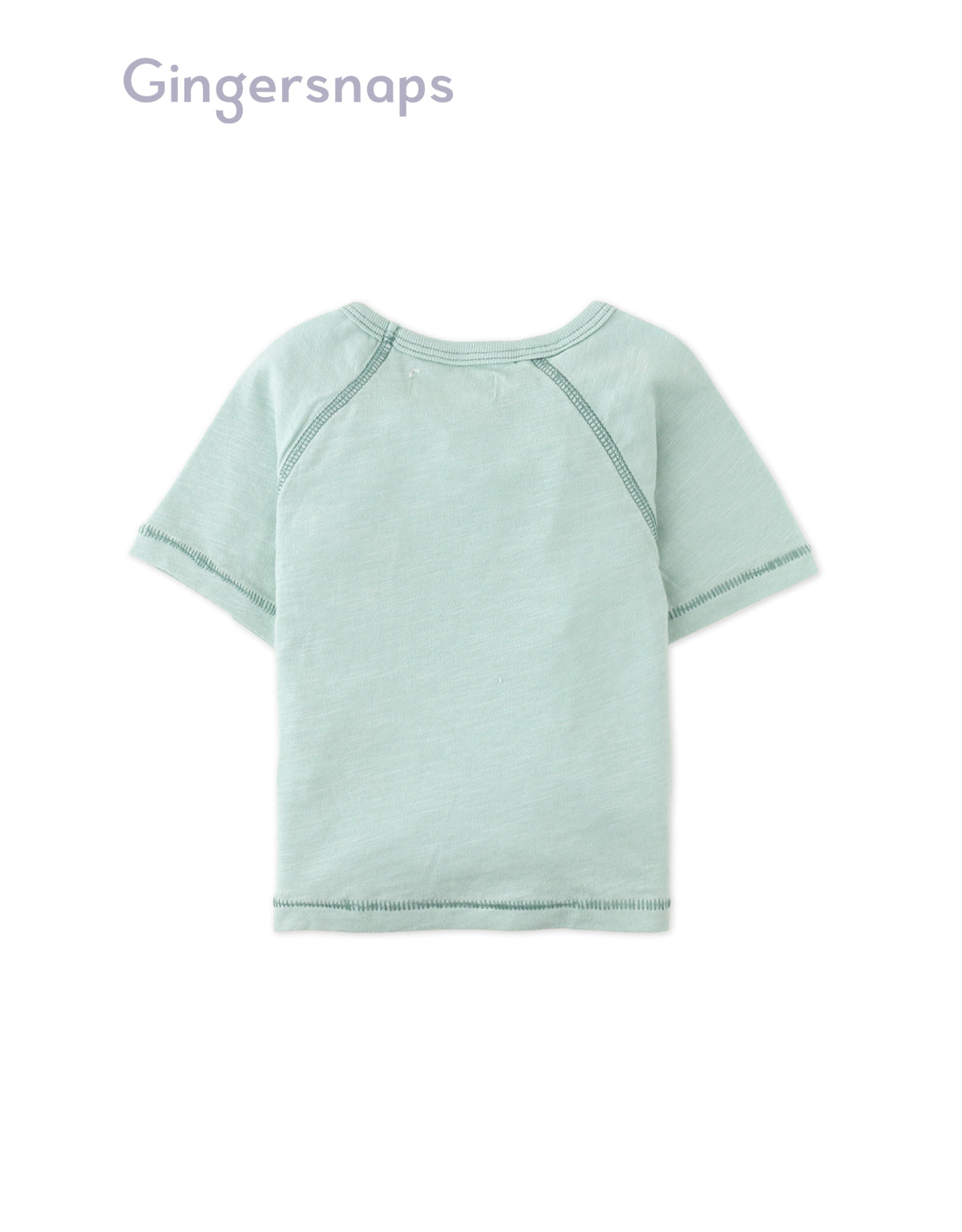 Full back photo of Baby Kevin Jersey Raglan Tee in green showing a relaxed baby fit and smooth back finish, from the Holiday collection of Filipino kids fashion brand Gingersnaps Philippines.