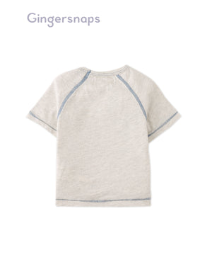Full back photo of Baby Kevin Jersey Raglan Tee in gray showing a relaxed baby fit and smooth back finish, from the Holiday collection of Filipino kids fashion brand Gingersnaps Philippines.