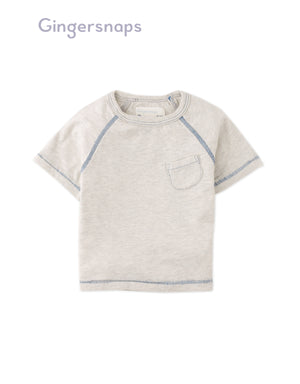 Full front photo of Baby Kevin Jersey Raglan Tee in gray showing soft cotton slub fabric and easy-fit raglan sleeve design, from the Holiday collection of Filipino kids fashion brand Gingersnaps Philippines.