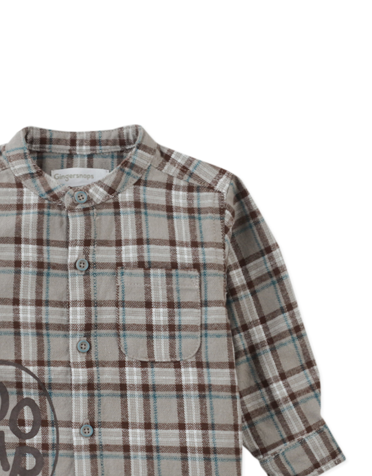 BABY DAMON LONG SLEEVES SHIRT RUSTWOOD WITH MANDARIN COLLAR, POCKET, AND DINO PRINT DETAILS
