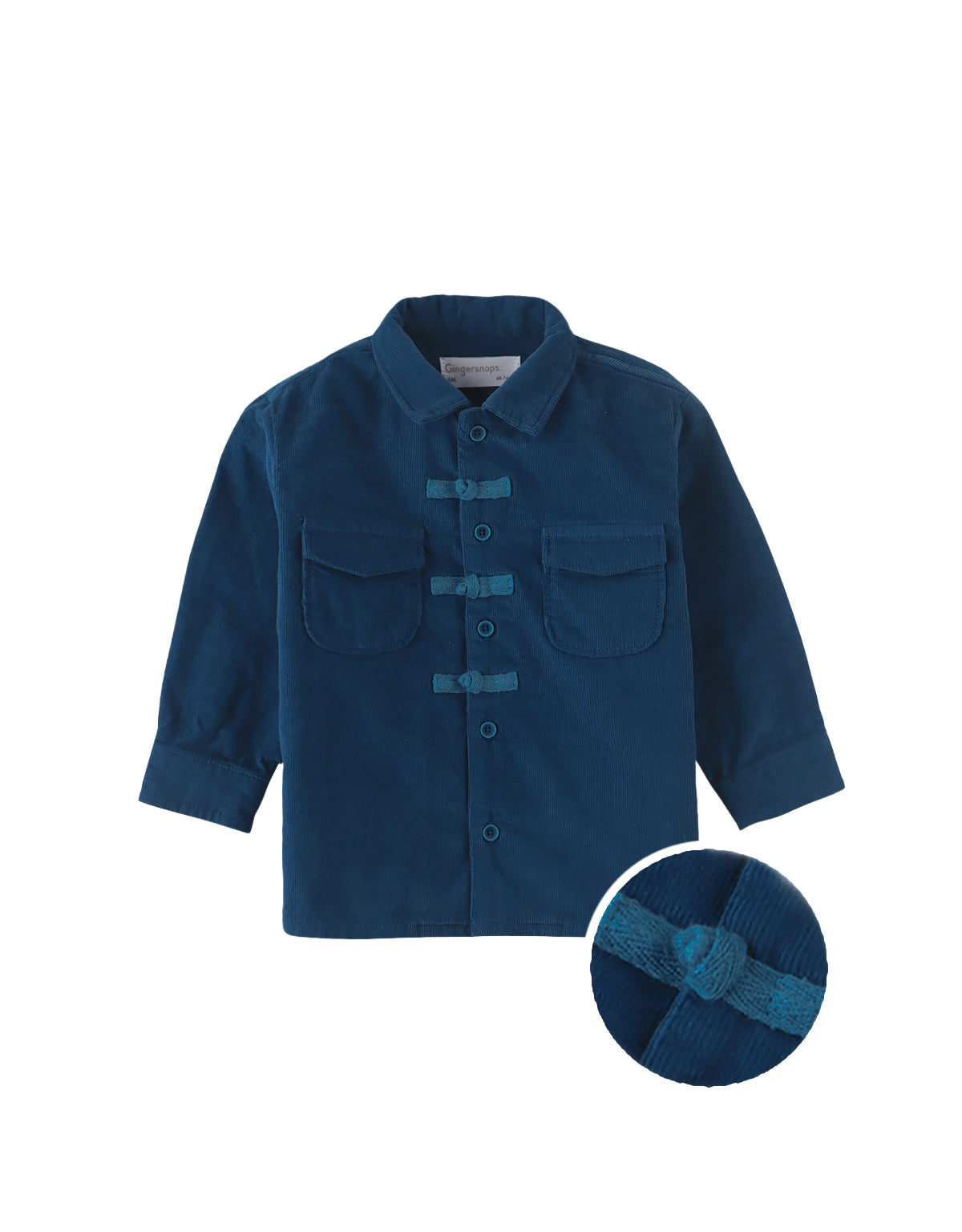 BABY ATTICUS BUTTON DOWN LONG SLEEVE SHIRT BLUE WITH POCKETS AND MOCK CHINESE BUTTON ACCENTS