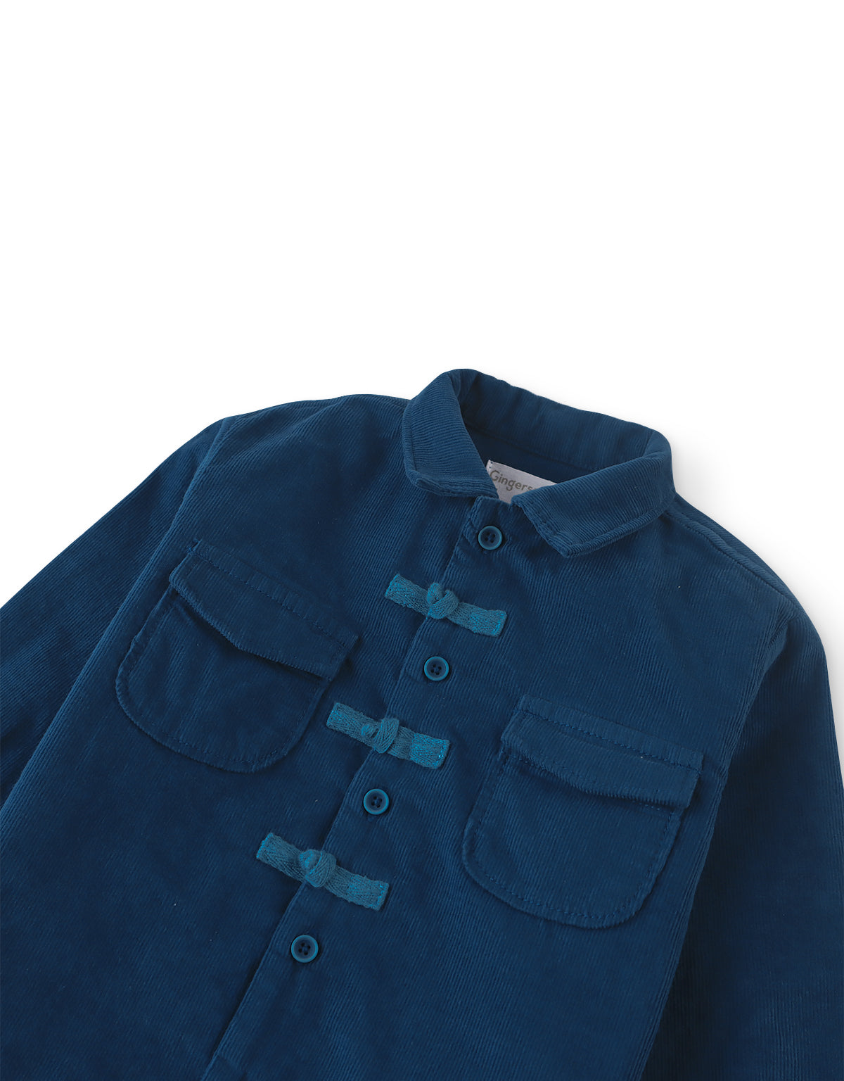 BABY ATTICUS BUTTON DOWN LONG SLEEVE SHIRT BLUE WITH POCKETS AND MOCK CHINESE BUTTON ACCENTS