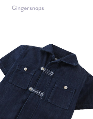 Baby Sidney Denim Shirt With Chinese- Style Buttons front view