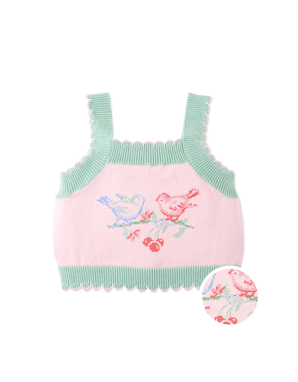 Baby Rosé Combed Cotton Knit Top with Heart Intarsia Design