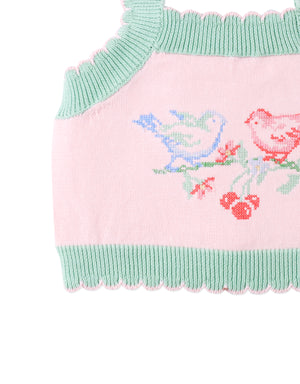Baby Rosé Combed Cotton Knit Top with Heart Intarsia Design style detail