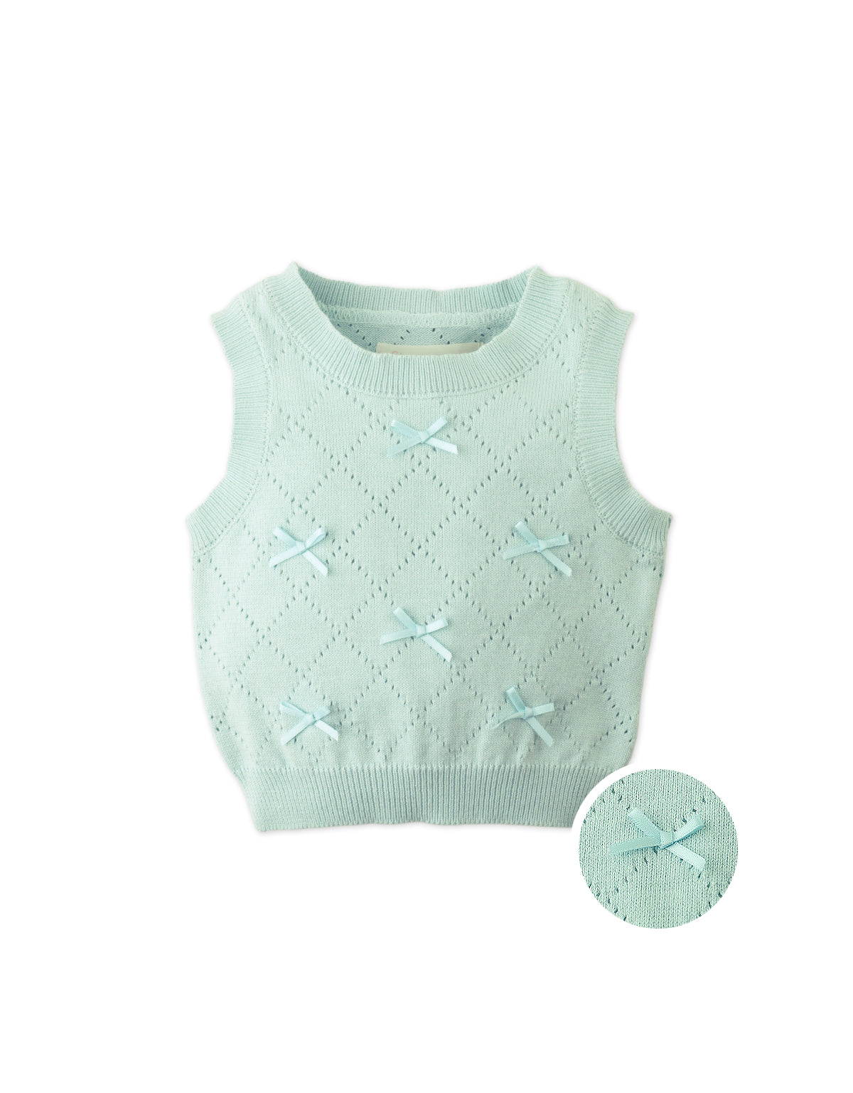 BABY PAMELA MACHINE KNITTED TOP WITH DIAMOND PATTERN AND MINI BOWS