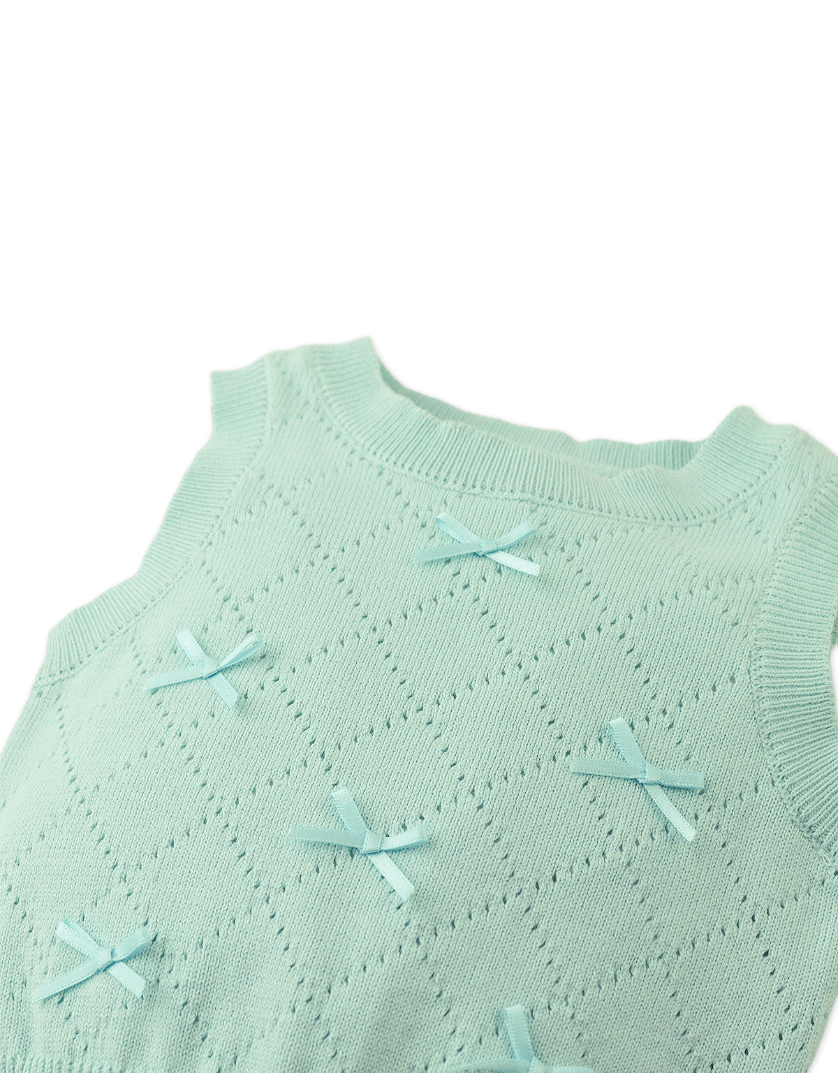 BABY PAMELA MACHINE KNITTED TOP WITH DIAMOND PATTERN AND MINI BOWS