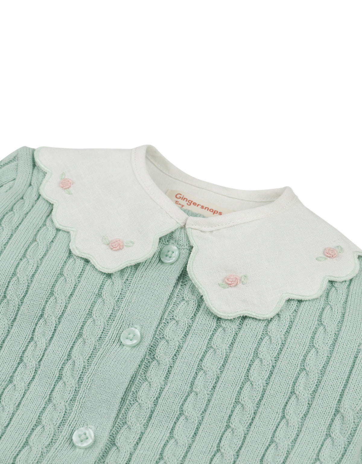 BABY EIRA LONG SLEEVES CARDIGAN GREEN WITH EMBROIDERED COLLAR DETAIL