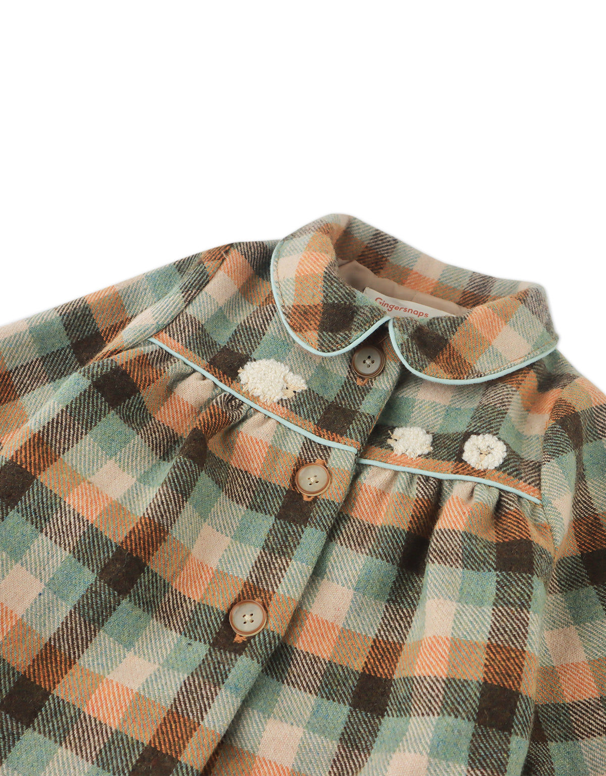 BABY  MAUDE COAT BRIARWOOD WITH TINY SHEEPS EMBROIDERY DETAIL