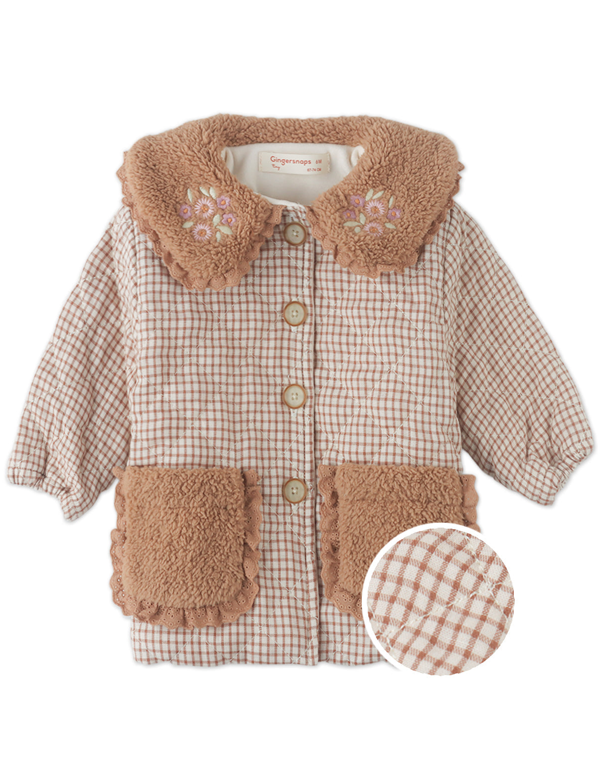 BABY  ASTRID QUILTED JACKET SUTHERLAND WITH SHERPA COLLAR AND EMBROIDERY DETAILS