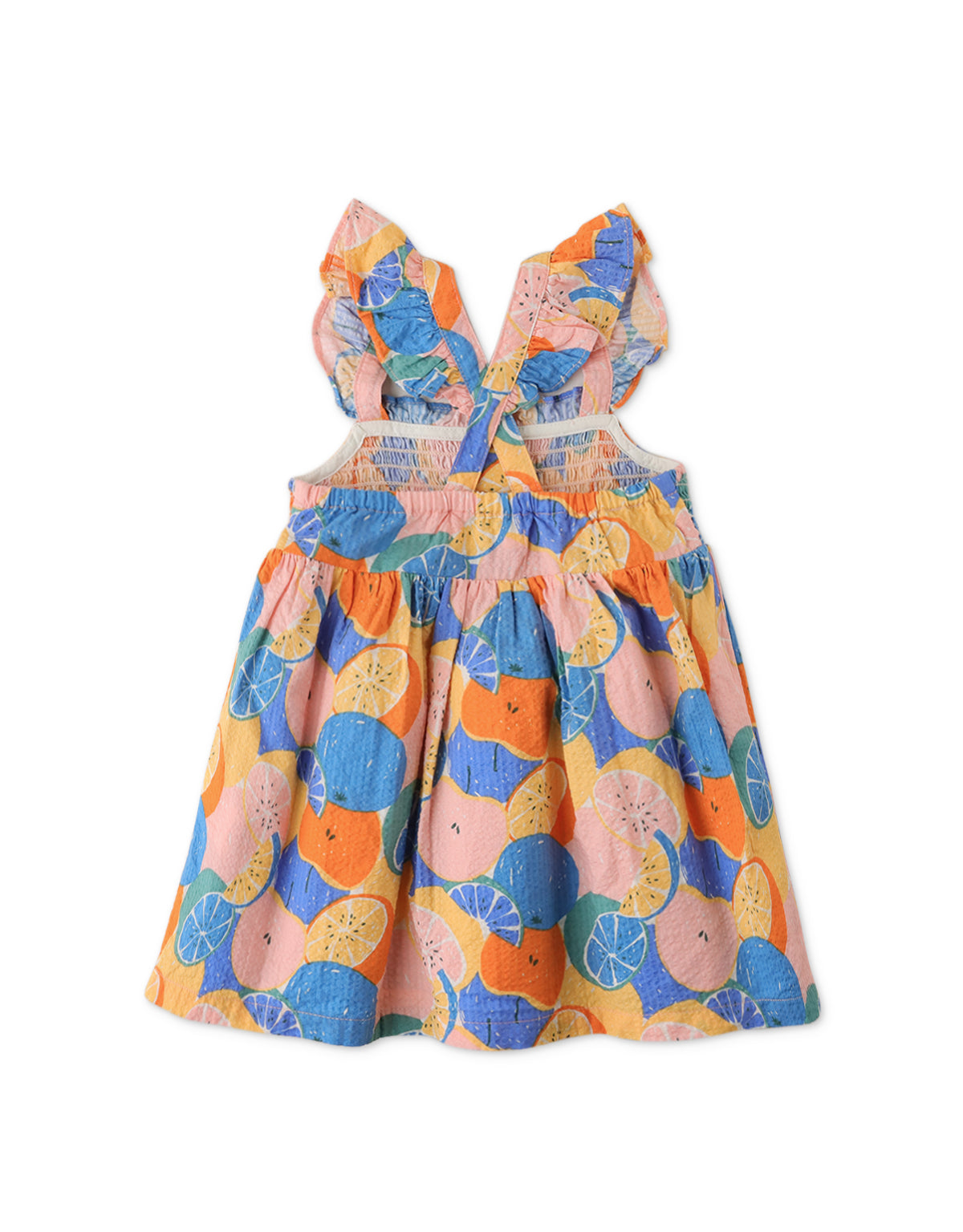 BABY GIRLS ORANGE PRINT SMOCKED DRESS