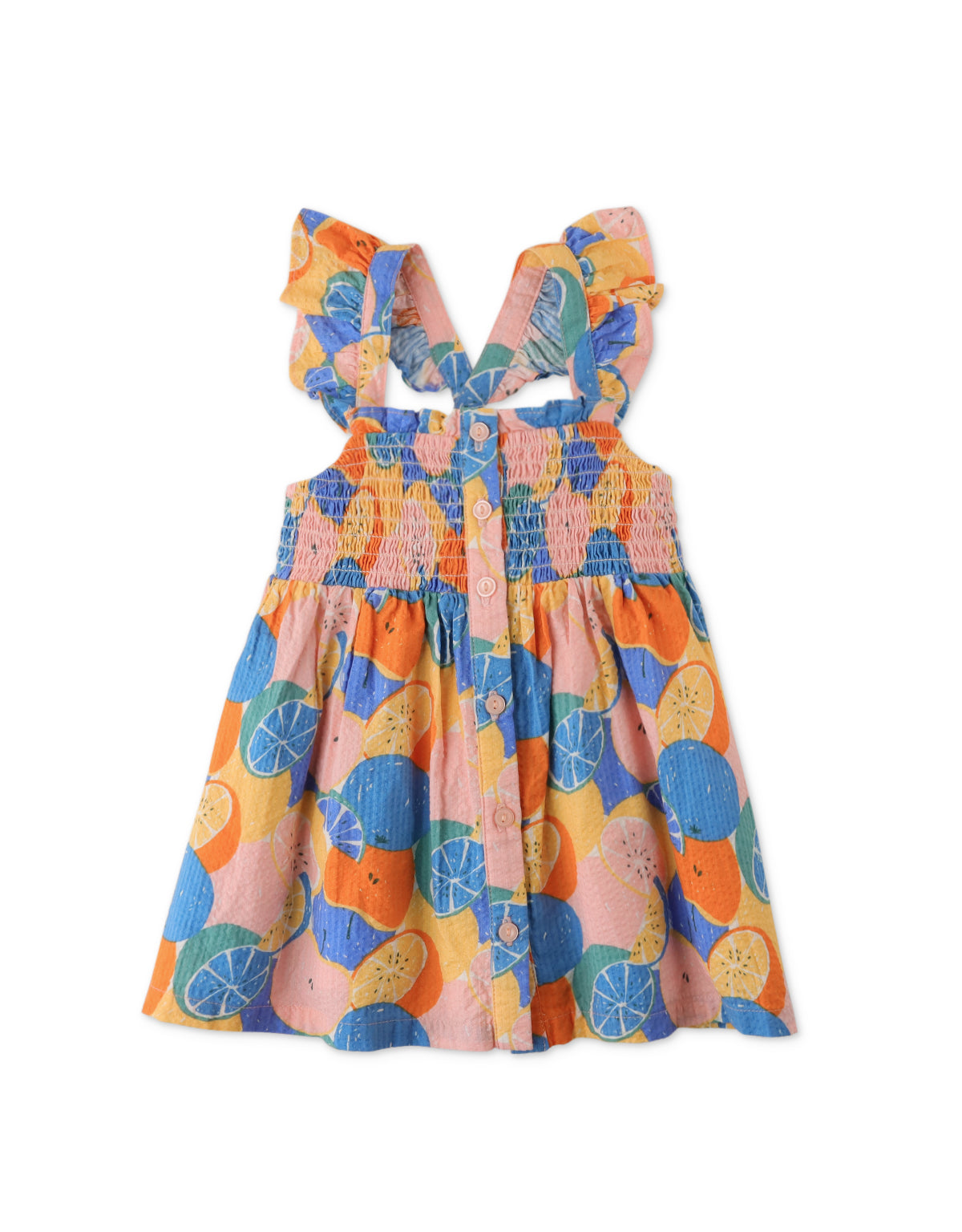 BABY GIRLS ORANGE PRINT SMOCKED DRESS