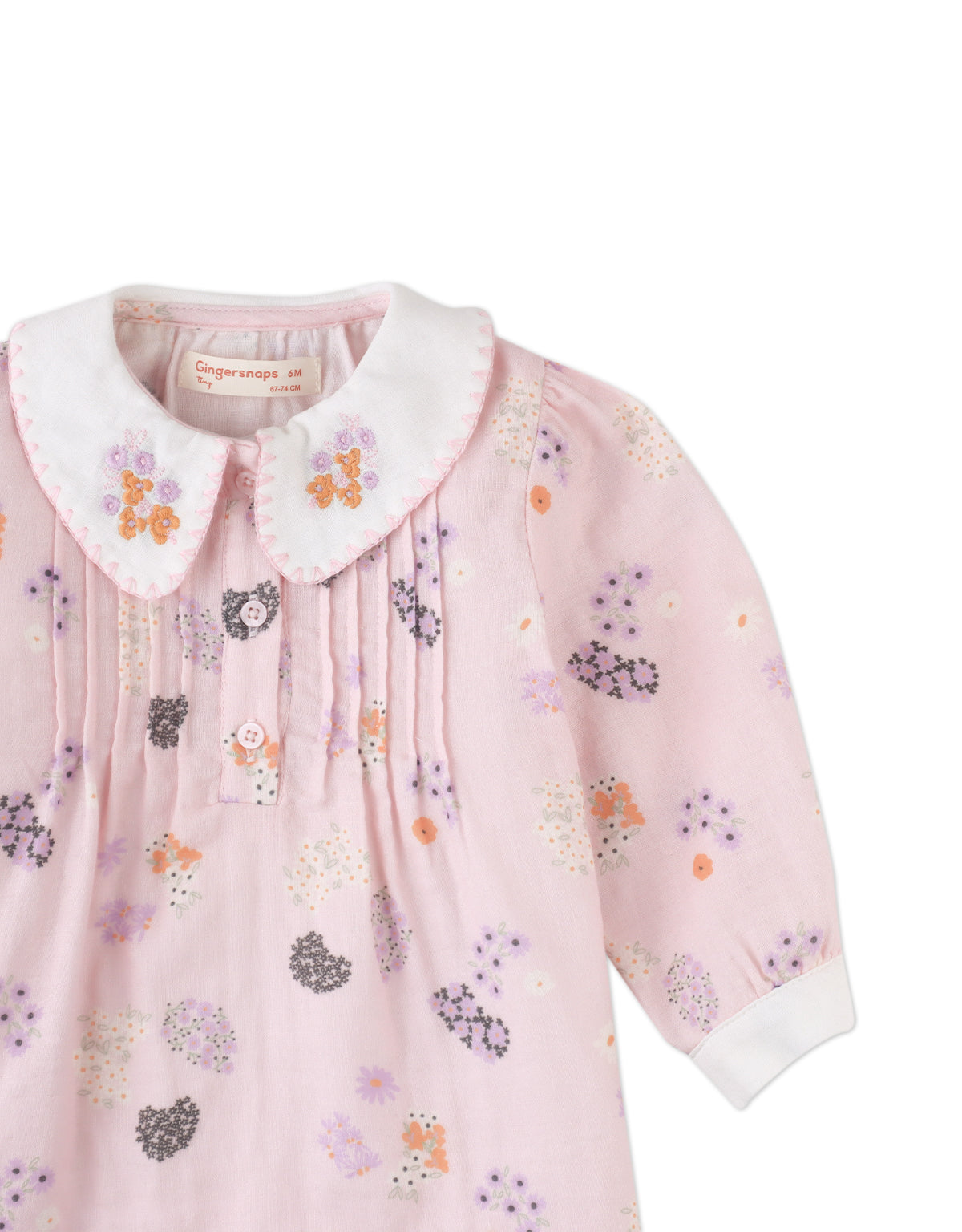 Baby Ingrid Long Sleeves Dress Purplefield Embroidered Collar close-up detail