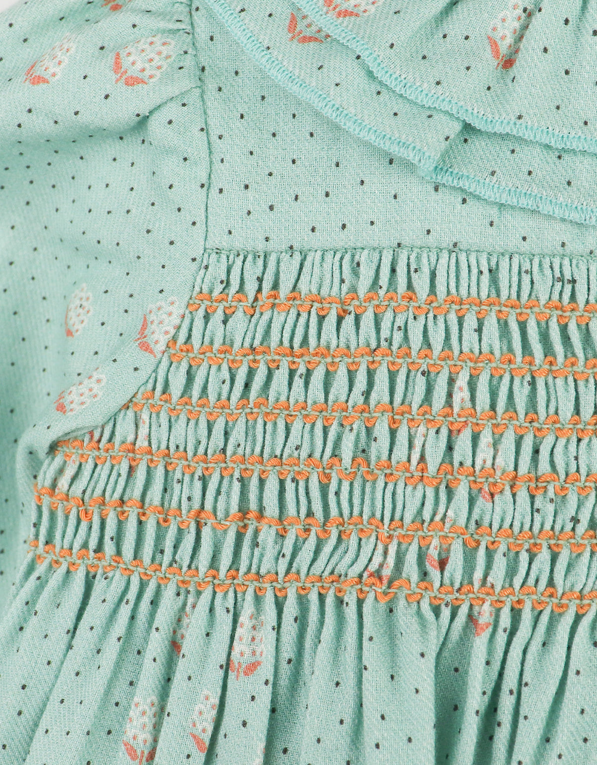 BABY  TILDA LONG SLEEVES MINT GROVE DRESS WITH SMOCKING DETAIL