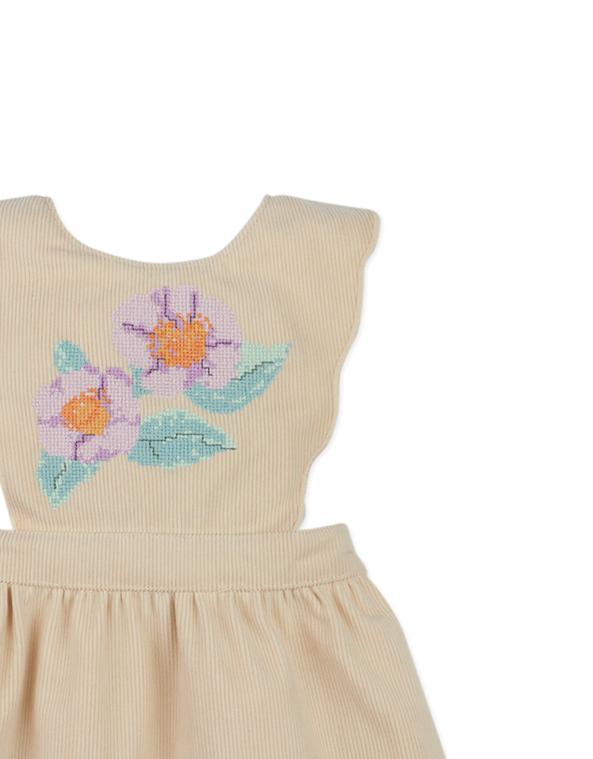 Baby Anneliese Pinafore Dress Beige With Cross-Stitch And Scallop Embroidery Details style detail
