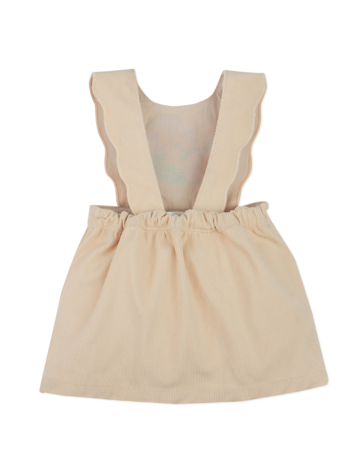 Baby Anneliese Pinafore Dress Beige With Cross-Stitch And Scallop Embroidery Details close-up detail