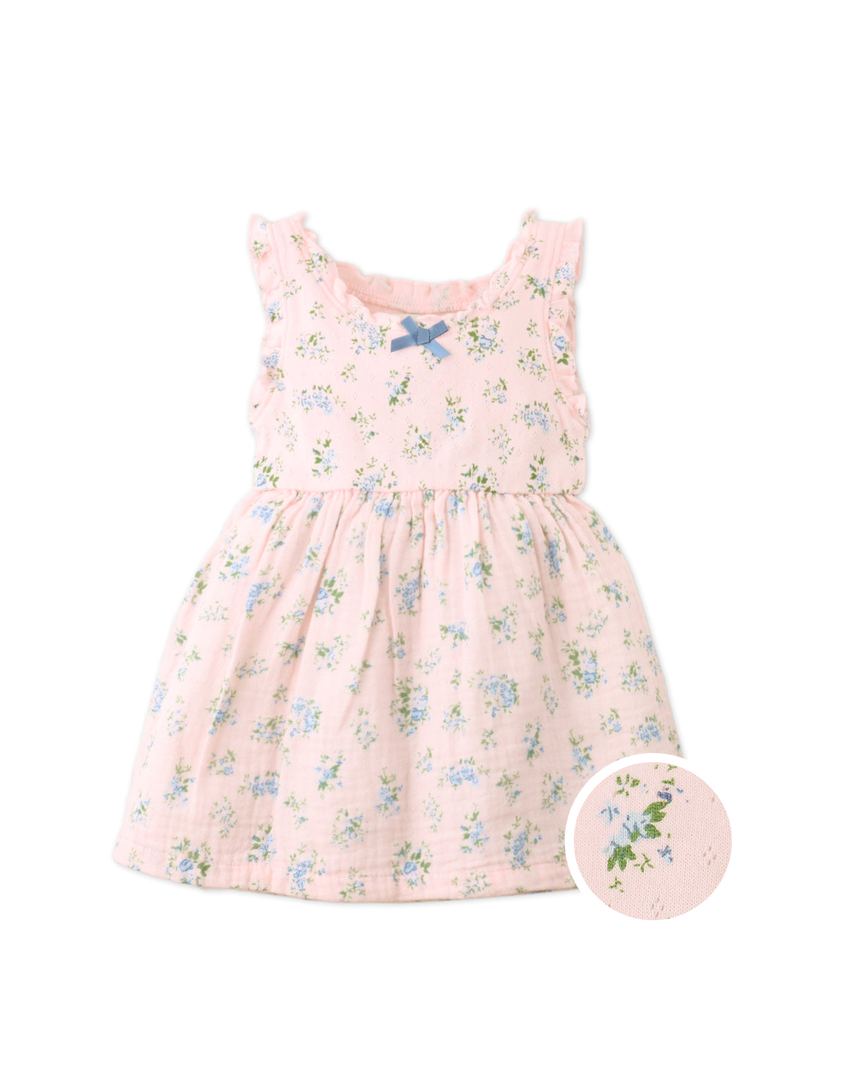 BABY JACKIE PRINTED POINTELLE DRESS WITH RUFFLE DETAILS
