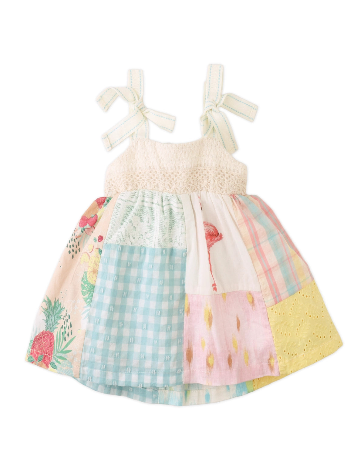 BABY FRANKIE PATCHWORK DRESS WITH WOVEN TAPE STRAPS