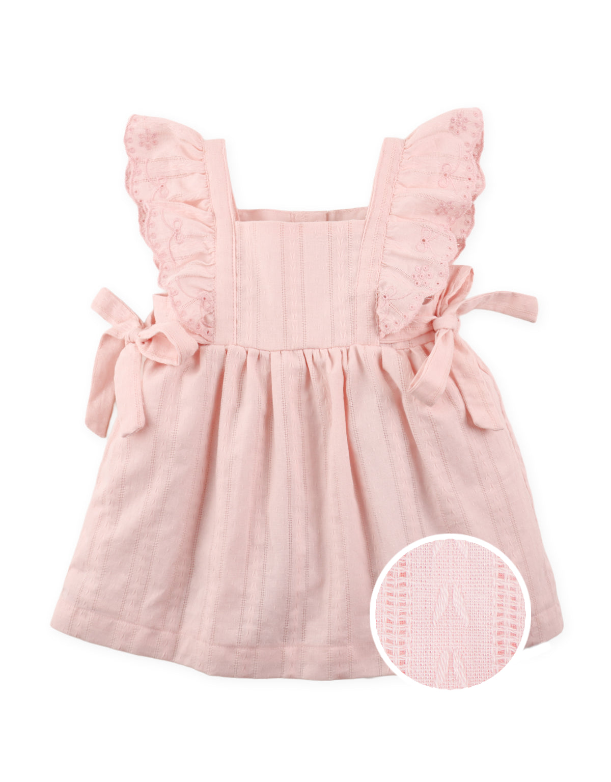 BABY SONA TEXTURED DRESS WITH RUFFLES AND BOW DETAILS