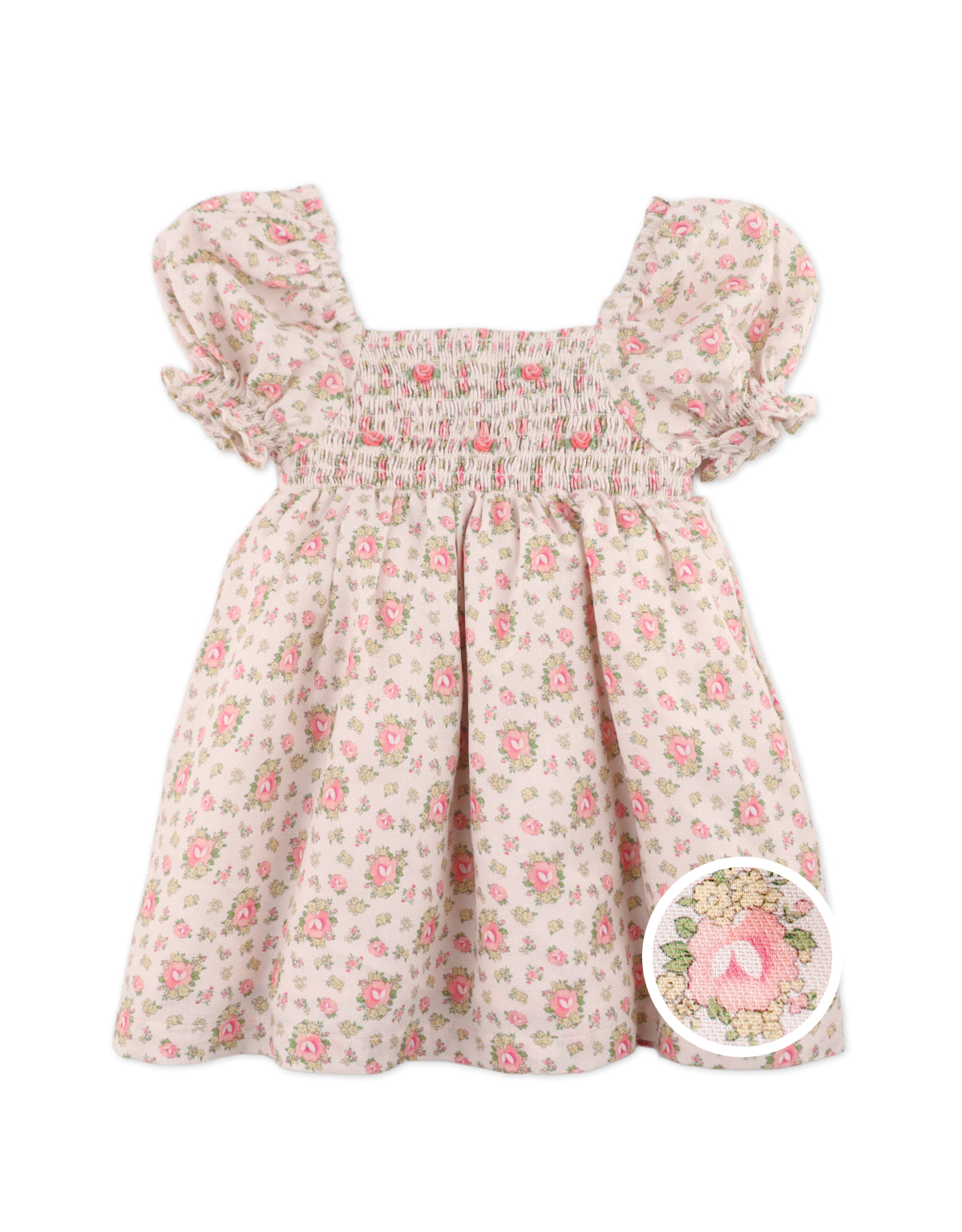 BABY TRISTANA PRINTED PUFF SLEEVE DRESS WITH SMOCKING