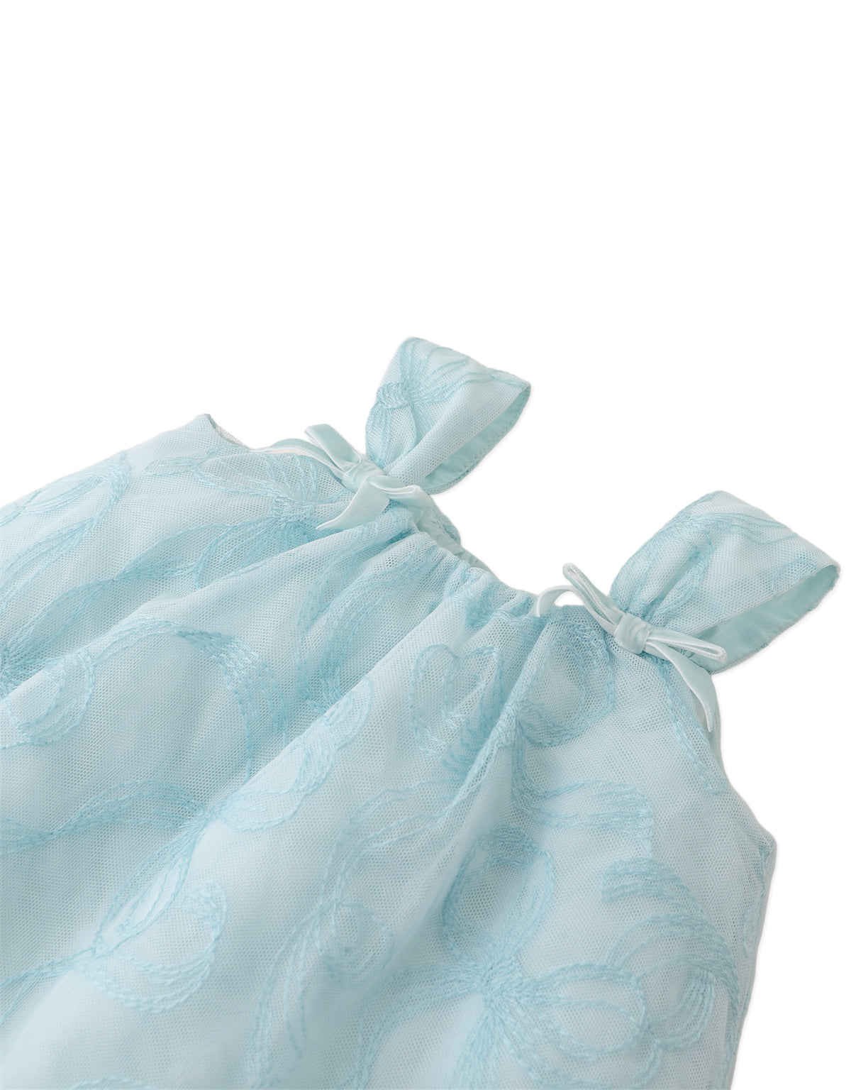 BABY MILLIE TULLE DRESS WITH EMBROIDERED BOWS AND VELVET STRAP TIES
