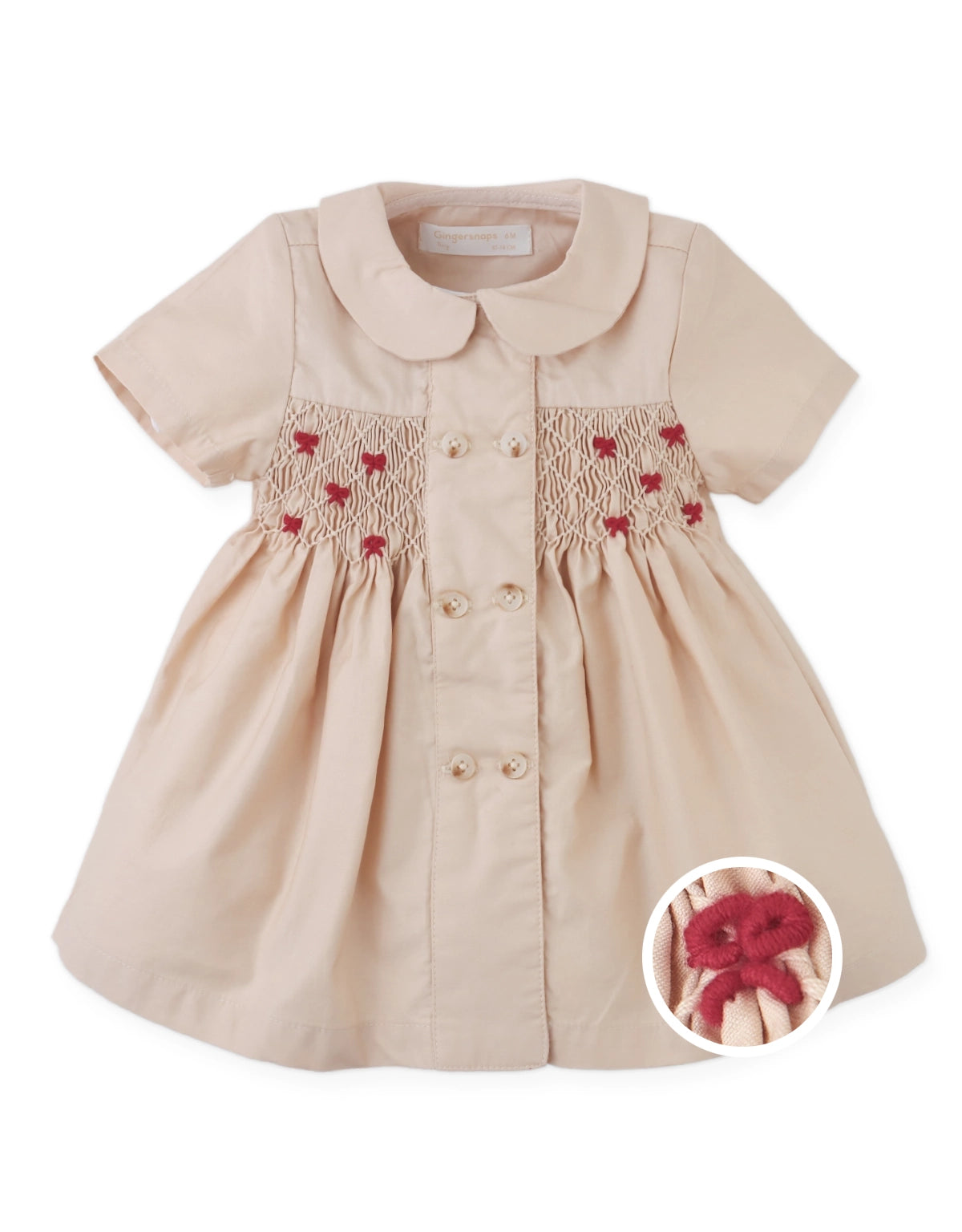 BABY ONDINE SMOCKED COAT DRESS WITH EMBROIDERY