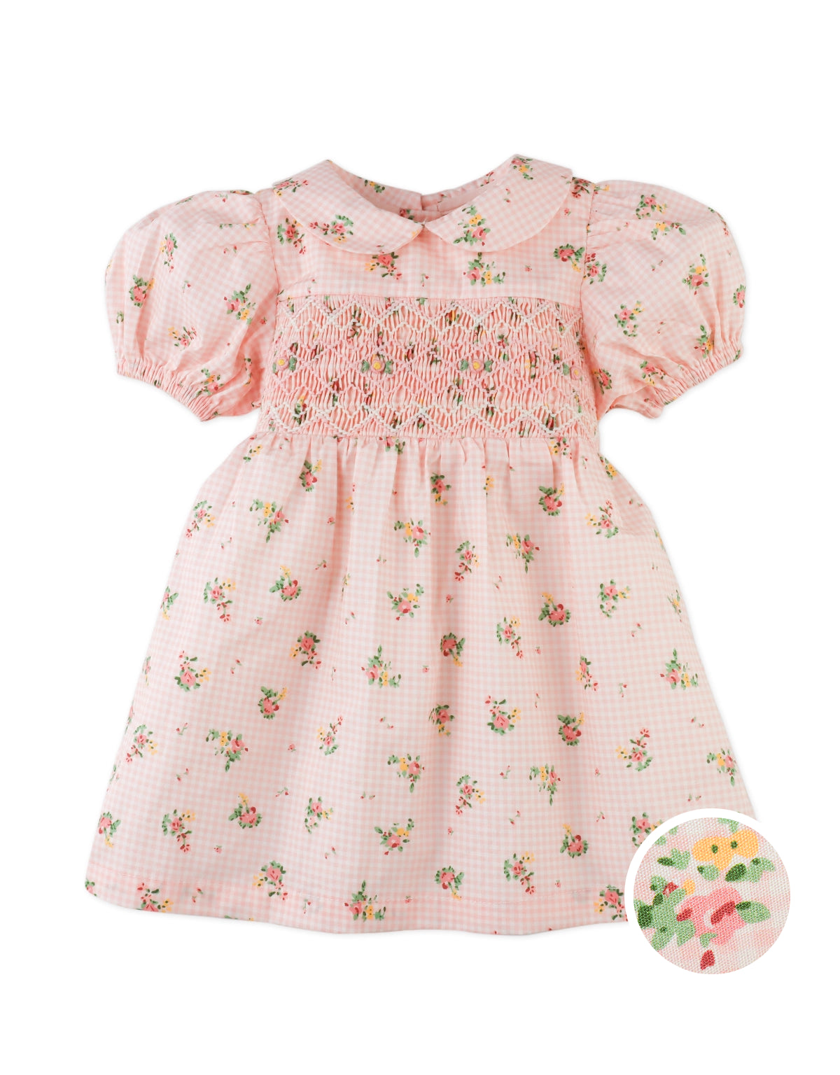 BABY EMIE SMOCKED DRESS WITH COLLAR AND PUFF SLEEVES