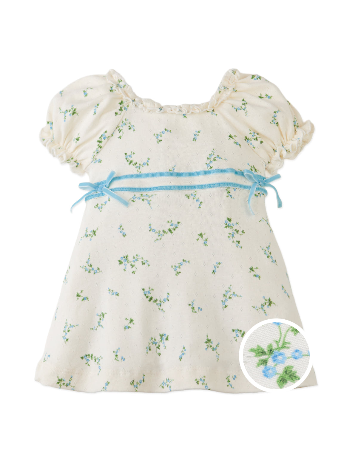 Full front photo of Baby Giselle Puff Sleeves Dress with satin ribbon trim on waist, from the Holiday collection of Filipino kids fashion brand Gingersnaps Philippines.