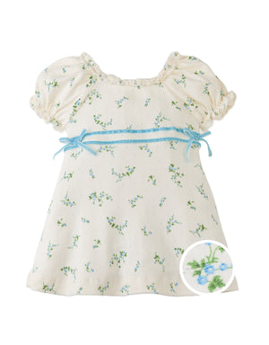 Full front photo of Baby Giselle Puff Sleeves Dress with satin ribbon trim on waist, from the Holiday collection of Filipino kids fashion brand Gingersnaps Philippines.