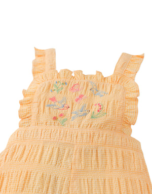 Baby Cocona Checkered Jumpsuit with Embroidery front view