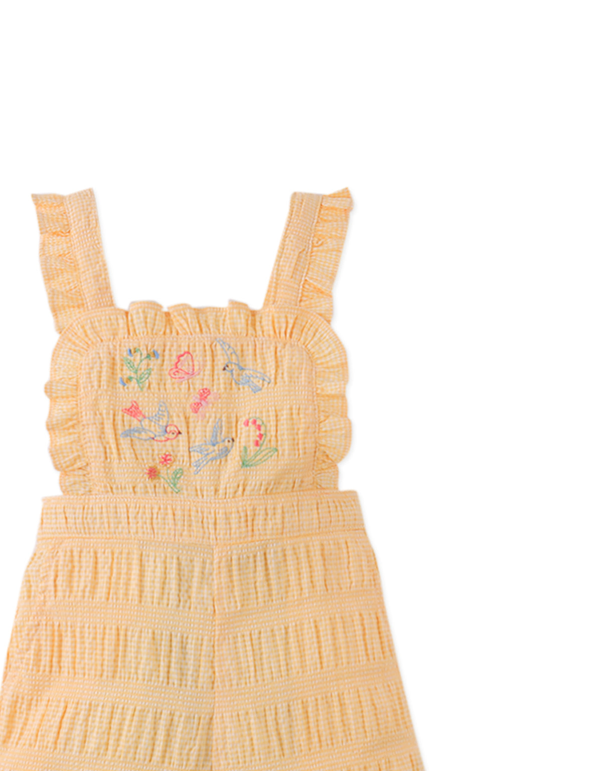 Baby Cocona Checkered Jumpsuit with Embroidery close-up detail