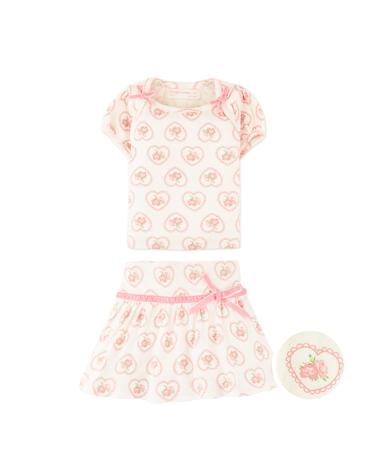 BABY ROSIE PRINTED POINTELLE SKORT SET WITH BOWS